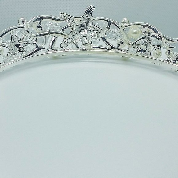 Silver Crystals, Pearls, Beads Hand Decorated Starfish Beach Wedding Tiara NWT - Picture 6 of 9